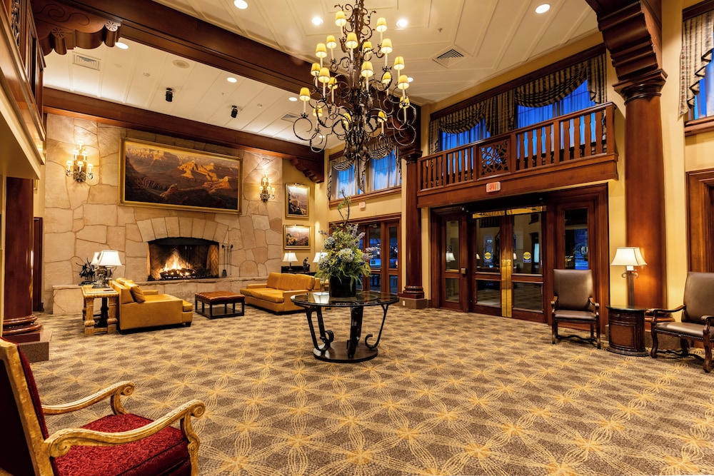 Grand Canyon Railway Hotel with vintage train depot in Williams Arizona on Historic Route 66